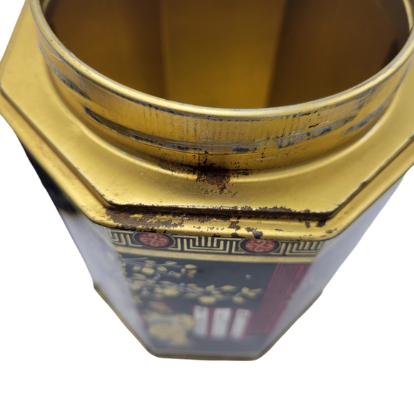 Vintage Oriental ASIAN GEISHA Style Tea Tin Storage Container Octagonal - Picture 6 of 14